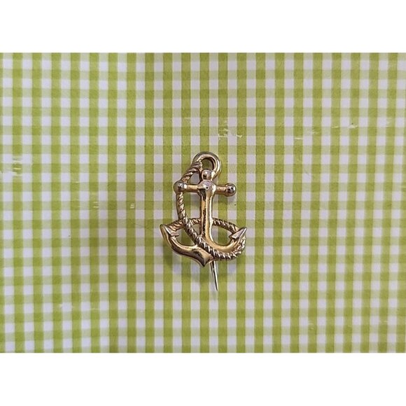 Vintage Ships Anchor Hat Lapel Pin Gold Tone Nautical Braided Rope .75" Tall - Picture 2 of 5